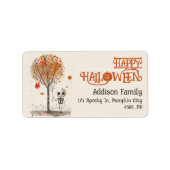 Waterverf Skelet Happy Halloween Schattige adres Etiket (Voorkant)