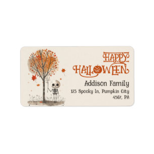 Waterverf Skelet Happy Halloween Schattige adres Etiket