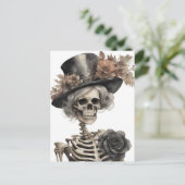 Waterverf skelet in een Fancy Pet met bloemen Briefkaart (Staand voorkant)