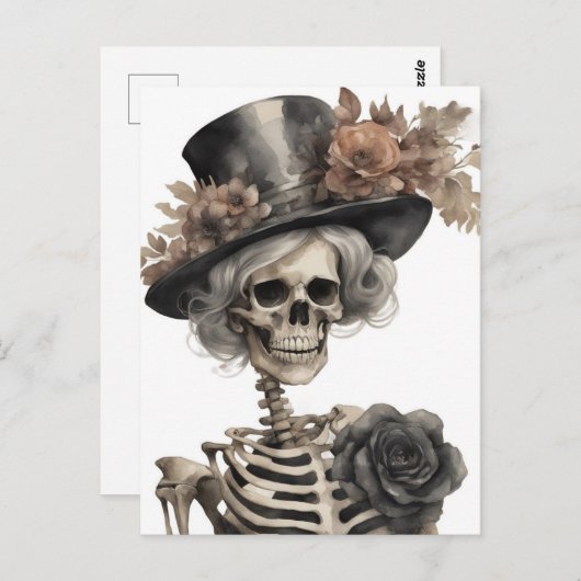 Waterverf skelet in een Fancy Pet met bloemen Briefkaart (Voorkant / Achterkant)