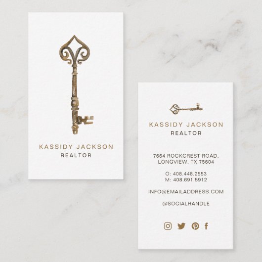  Waterverf Skelet Key Real Estate White Visitekaartje (Voorkant / Achterkant)