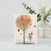 Waterverf Skelet met Herfst Tree Schattige Hallowe Briefkaart (Staand voorkant)