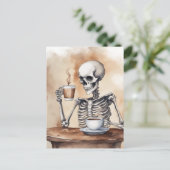 Waterverf Skeleton Genieten Koffie Briefkaart (Staand voorkant)