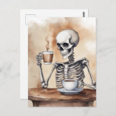 Waterverf Skeleton Genieten Koffie Briefkaart (Voorkant / Achterkant)