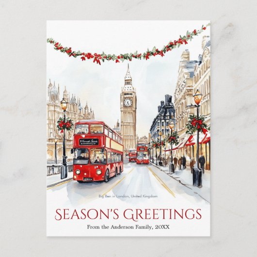 Waterverf Sketch Big Ben Londen Travel Christmas Feestdagenkaart (Voorkant)