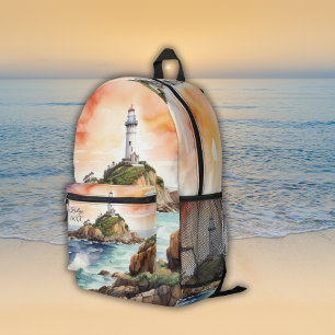 Waterverf Sketch Byron Bay Vuurtoren Monogram   Bedrukte Rugzak