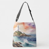 Waterverf Sketch Byron Bay Vuurtoren Monogram | Crossbody Tas (Achterkant)