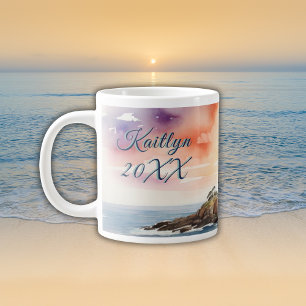 Waterverf Sketch Byron Bay Vuurtoren Monogram Grote Koffiekop