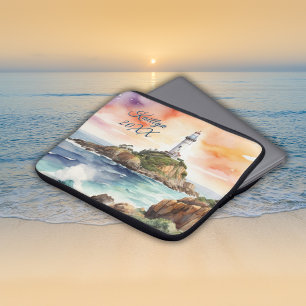 Waterverf Sketch Byron Bay Vuurtoren Monogram   Laptop Sleeve