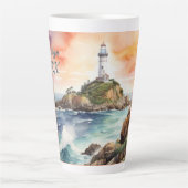 Waterverf Sketch Byron Bay Vuurtoren Monogram | Latte Mok (Voorkant)