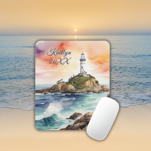 Waterverf Sketch Byron Bay Vuurtoren Monogram | Muismat