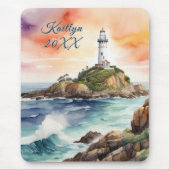 Waterverf Sketch Byron Bay Vuurtoren Monogram | Muismat (Voorkant)