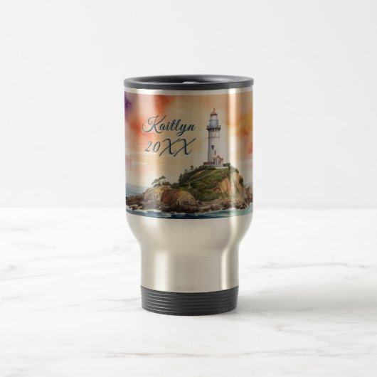 Waterverf Sketch Byron Bay Vuurtoren Monogram | Reisbeker (Center)