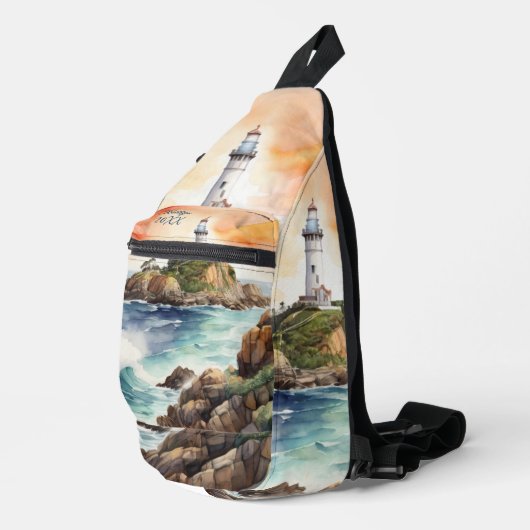 Waterverf Sketch Byron Bay Vuurtoren Monogram | Sling Bag (Rechterhoek)