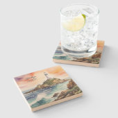 Waterverf Sketch Byron Bay Vuurtoren Monogram | Stenen Onderzetter (Zijkant)