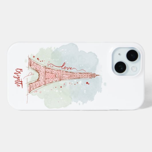 Waterverf Sketchy Doodle Eiffeltoren Monogrammed Case-Mate iPhone Case (Achterkant (horizontaal))