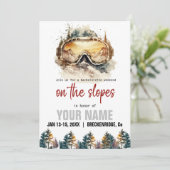 Waterverf Ski-bril en Mountain Ski Bachelorette Kaart (Staand voorkant)