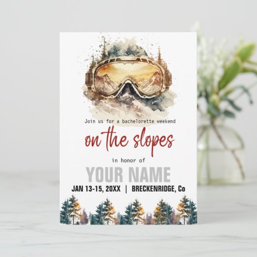 Waterverf Ski-bril en Mountain Ski Bachelorette Kaart (Staand voorkant)