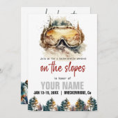 Waterverf Ski-bril en Mountain Ski Bachelorette Kaart (Voorkant / Achterkant)