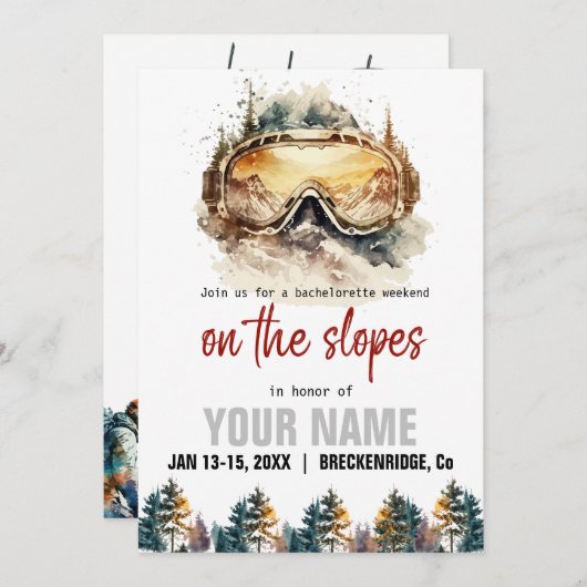 Waterverf Ski-bril en Mountain Ski Bachelorette Kaart (Voorkant / Achterkant)