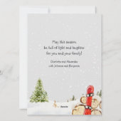 Waterverf Ski Dog Red Door Scene Feestdagenkaart (Achterkant)