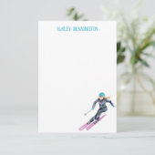 Waterverf skiën gepersonaliseerd bedankkaart (Staand voorkant)