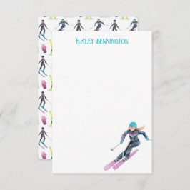 Waterverf skiën gepersonaliseerd bedankkaart