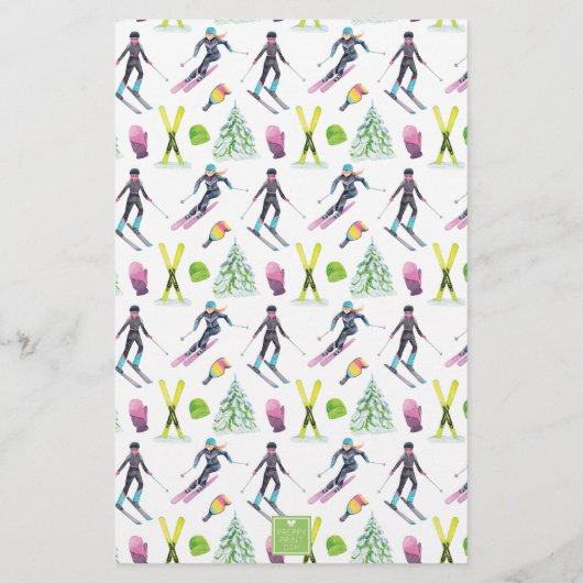 Waterverf skiën gepersonaliseerd briefpapier (Achterkant)