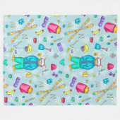 Waterverf Skiën Pika met uitrusting op Blue Snow Fleece Deken (Voorkant (Horizontaal))