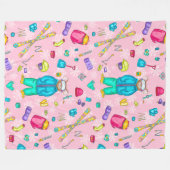 Waterverf Skiën Pika met uitrusting op Roze Sneeuw Fleece Deken (Voorkant (Horizontaal))