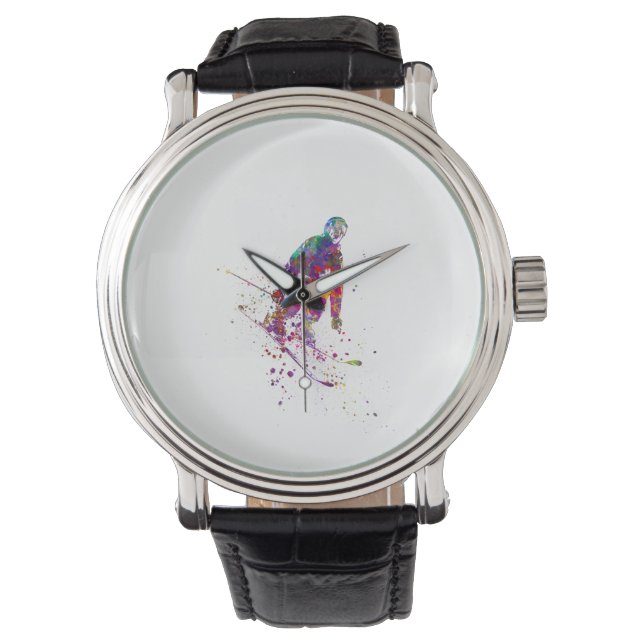 waterverf skier horloge (Voorkant)