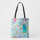 Waterverf Skiing Pika Illustratie op Blauw Tote Bag (Voorkant)