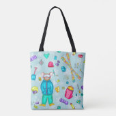 Waterverf Skiing Pika Illustratie op Blauw Tote Bag (Achterkant)