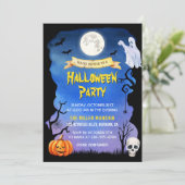 Waterverf Skull Pumpkin Spooky Halloween Party Kaart (Staand voorkant)