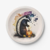 Waterverf Skunk Halloween Papieren Bordje (Voorkant)
