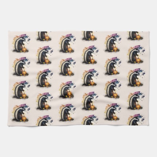 Waterverf Skunk Halloween Theedoek (Horizontaal)