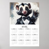 Waterverf Skunk Tuxedo Bow Stropdas 2025 Wandkalen Poster (Voorkant)