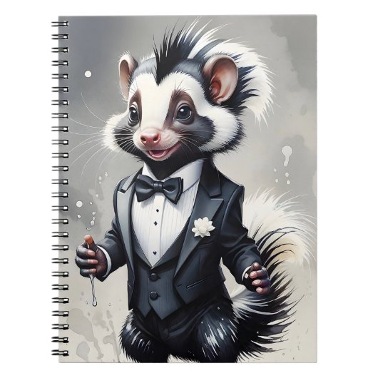 Waterverf Skunk Tuxedo Zwart Stropdas Wit Bloem Notitieboek (Voorkant)