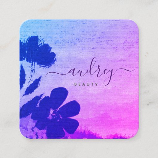 Waterverf Sky Blue en Pink Floral Vierkante Visitekaartje (Voorkant)