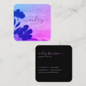 Waterverf Sky Blue en Pink Floral Vierkante Visitekaartje (Voorkant / Achterkant)