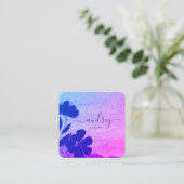 Waterverf Sky Blue en Pink Floral Vierkante Visitekaartje (Staand voorkant)
