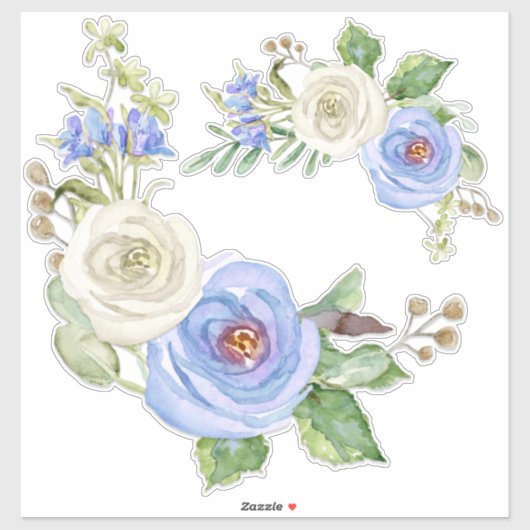 Waterverf Sky Blue en White Garden Floral Sticker (Vel)