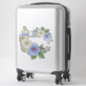 Waterverf Sky Blue en White Garden Floral Sticker (Koffer)
