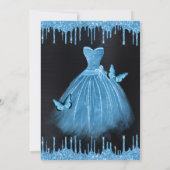 Waterverf Sky Blue Glitter Dress Quinceanera Kaart (Achterkant)