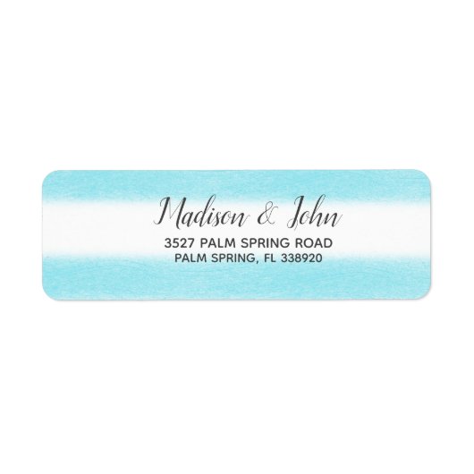 Waterverf Sky Blue Stripes Modern Beach Wedding Etiket (Voorkant)