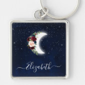 Waterverf Sky Celestial Floral Moon Stars Sleutelhanger (Voorkant)