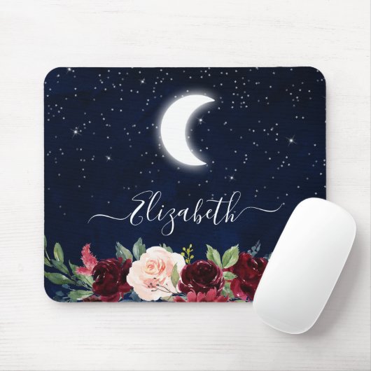 Waterverf Sky Celestial Moon Stars Floral Muismat (Met muis)