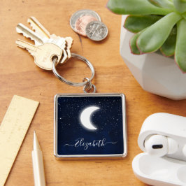 Waterverf Sky Celestial Moon Stars Sleutelhanger