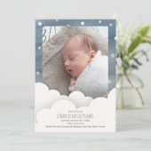 Waterverf Sky Clouds Baby Stats Foto Birth Aankondiging (Staand voorkant)