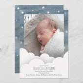 Waterverf Sky Clouds Baby Stats Foto Birth Aankondiging (Voorkant / Achterkant)